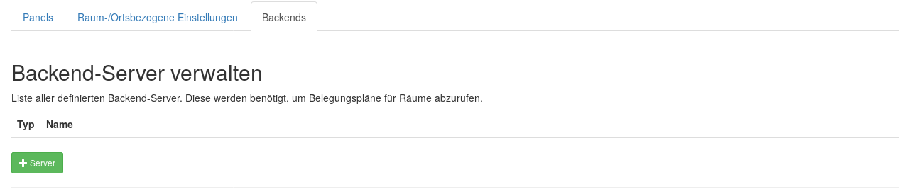 Infoscreen: Backend-Server verwalten (Reiter „Backends“)